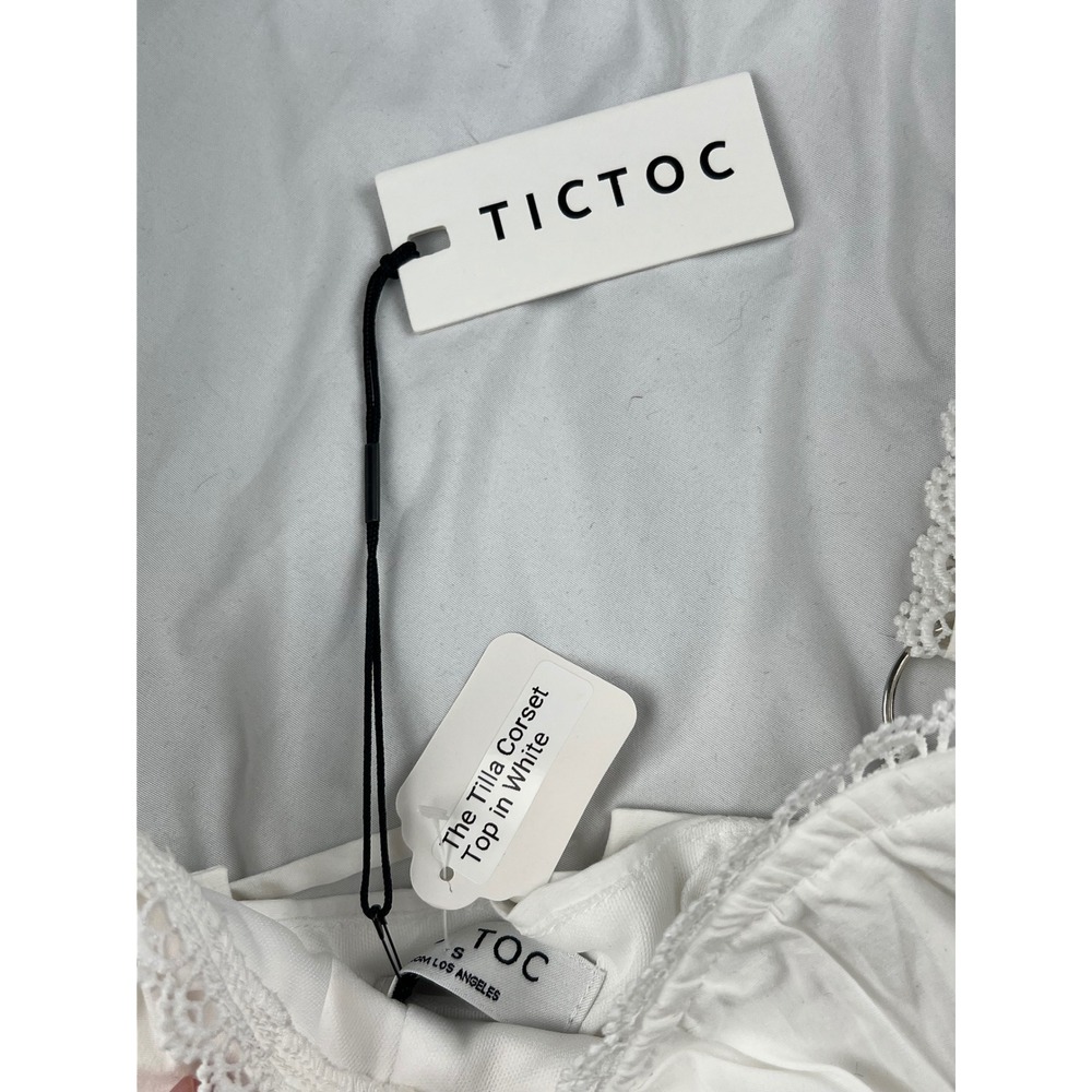 TICTOC The Tilla Corset Top in White Lace Trim Bow Detail Square Neck - Picture 2 of 4